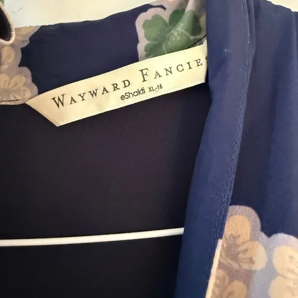 eShakti Wayward Fancies Floral kimono jumpsuit pockets navy green cream deep v - Picture 10 of 12